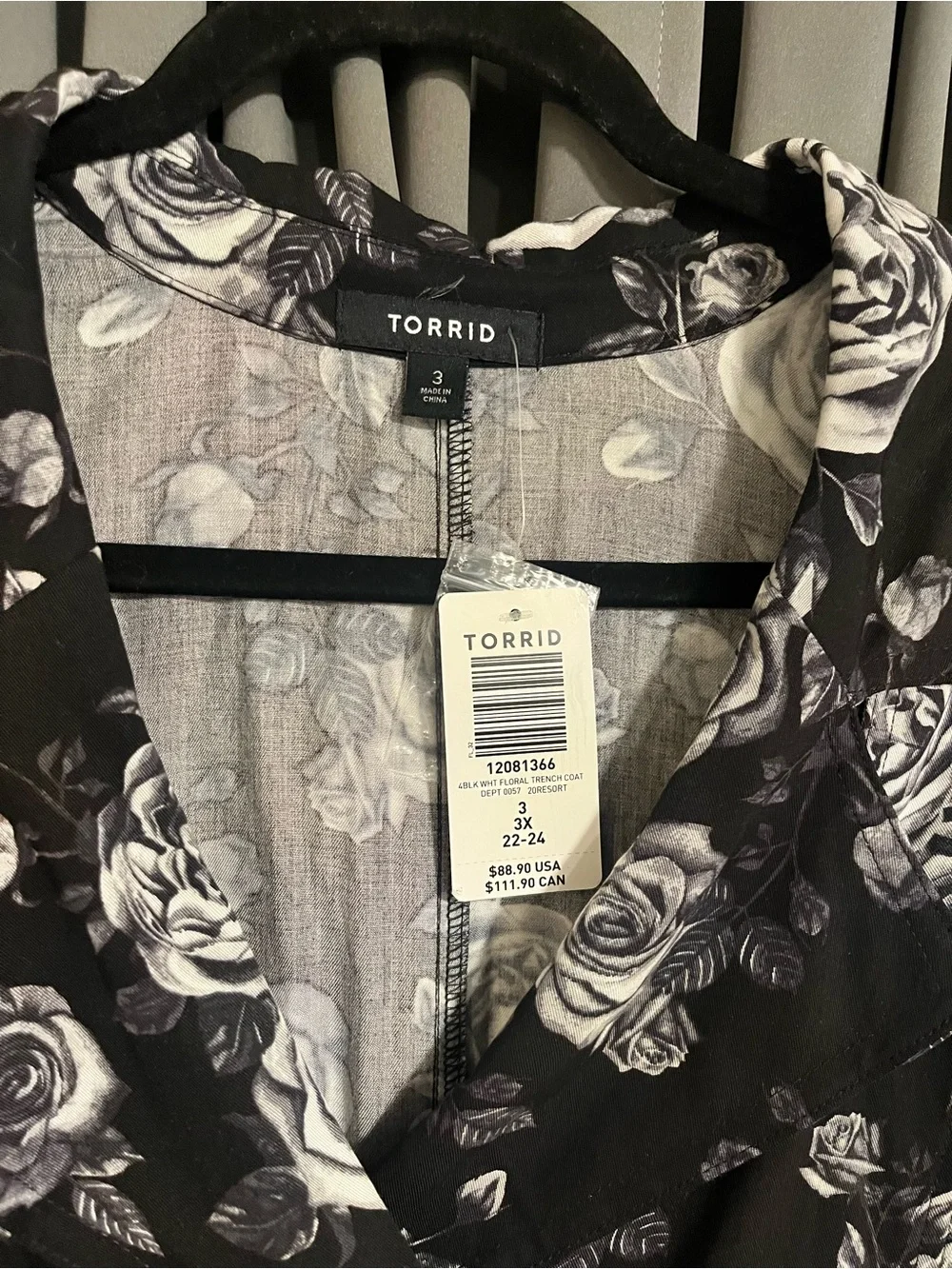 Torrid Twill fit and flare skater plaid Black Floral Trench Coat